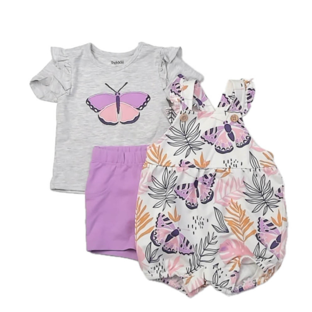 Pekkle Girls Gray |White | Purple Butterlies Dress size: 3 Months
